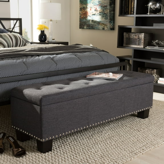 Storage Ottoman Bench - Button-Tufted Entryway Seating with Deep Storage & Walnut Legs