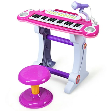 Gymax Kids Electronic Keyboard Piano MP3 Input 37 Key Microphone Stool