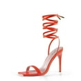 thumbnail image 2 of Zhabtuc Women Lace up Heels Sandals Sexy Strappy Stiletto Square Toe Open Toe Heels Sandals Party Prom Shoes Orange Size 9, 2 of 6