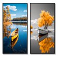 thumbnail image 2 of Designart "Reflecting on a Yellow Boat in Monochrome II" Boat Framed Wall Art Set Of 2 - Yellow Transportation Framed Canvas Set For Living Room Decor, 2 of 6