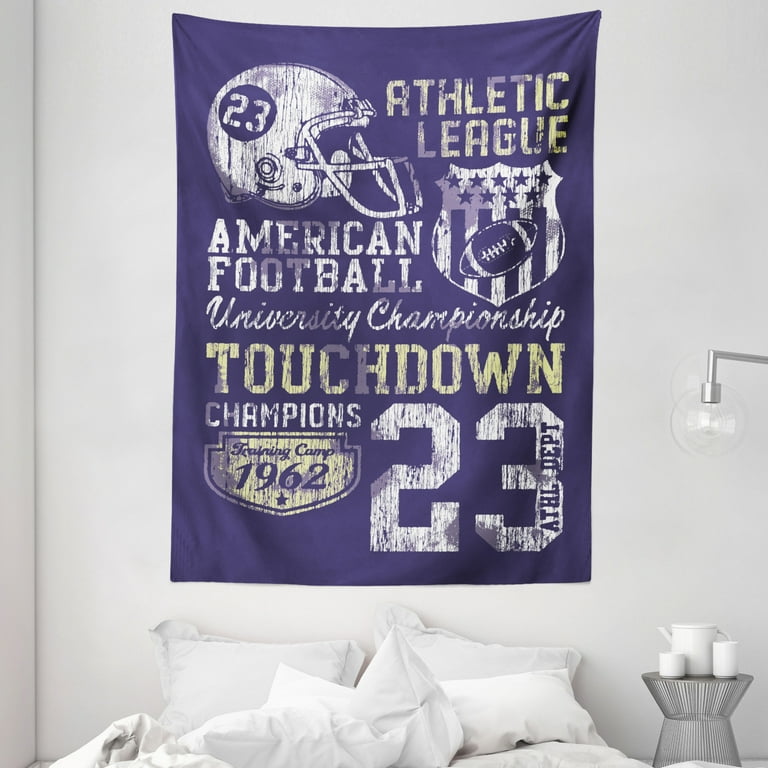 Sports Tapestry Retro Style American Football College Theme Illustration Athletic Championship Apparel Wall Hanging for Bedroom Living Room Dorm Decor 60W X 80L Inches Purple by Ambesonne Walmart