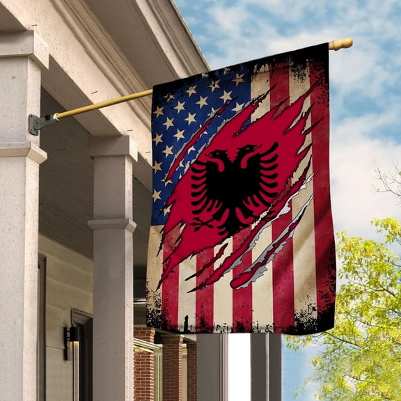 Flag Half American Half Albanian Pround In Albania U.S.A Friendship Root House Flag, Double-Sided Decorative Outdoor Flag, Patriotic Polyester Yard Flag 29.5 x 39.5 in