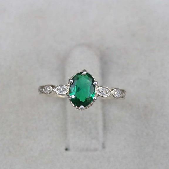Natural Emerald 925 Sterling Silver Ring, Oval Cut Anniversary Gift Ring Christmas Gift For Him