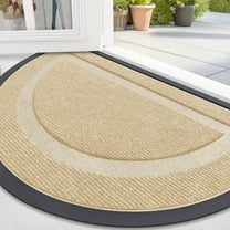 Buganda Half Round Door Mat, Heavy Duty Rubber Entrance Mat, Low Profile Dirt Trapper Doormat Outside, 36" x 24", beige