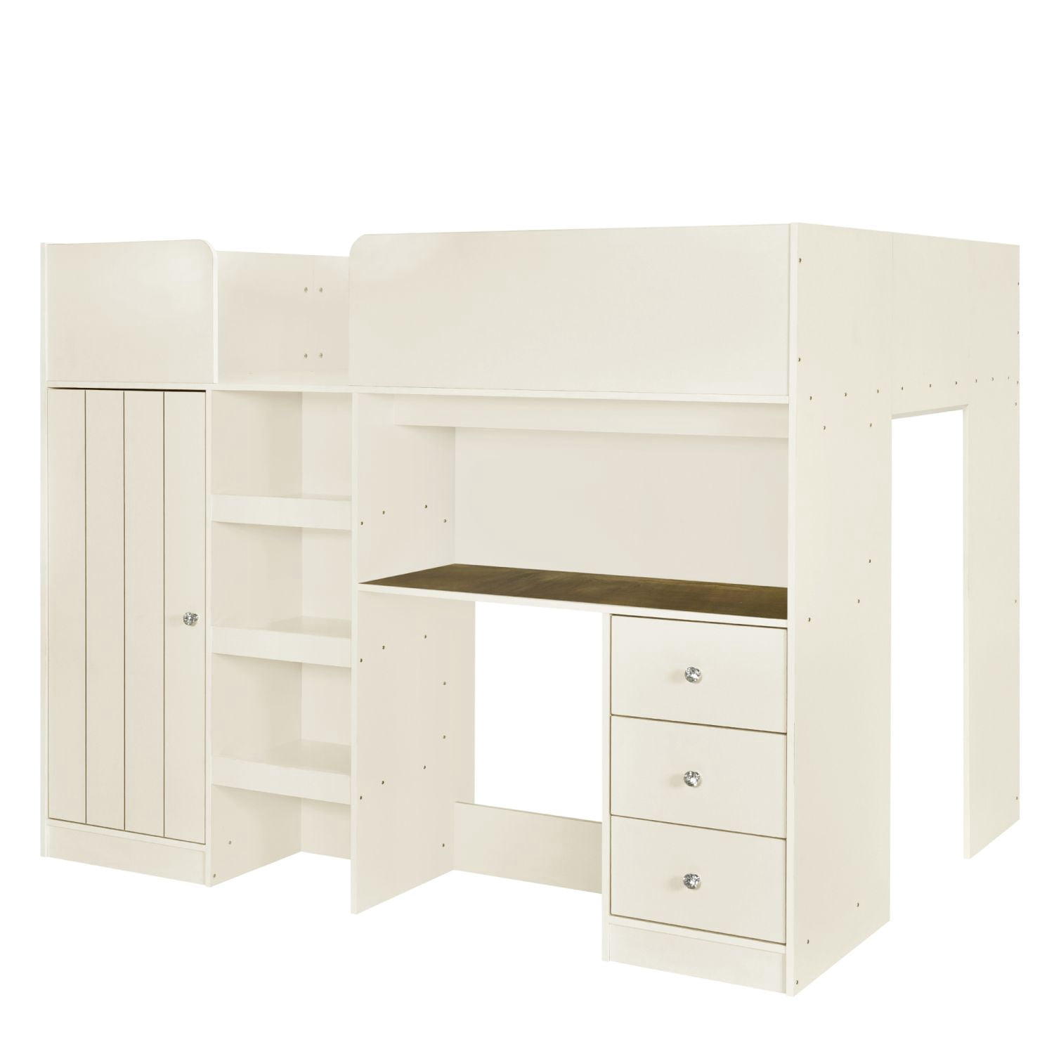 Asteroutdoor Wood Full Size Loft Bed with Built-in Wardrobe, Desk, Storage Shelves and Drawers, Beige