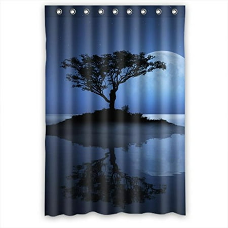 Round Bathroom Windows HelloDecor Lonely Water Tree And Bright Round Moon Scene Shower Curtain Polyester Fabric Bathroom Decorative Curtain Size 48x72 Inches ()