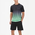 thumbnail image 5 of Men's Workout Outfit Sets Mesh Breathable Quick Dry T-Shirt and Elastic Shorts 2-Piece Running Fitness Exercise Set Gradient Color Athletic Sportswear for Men, 5 of 7