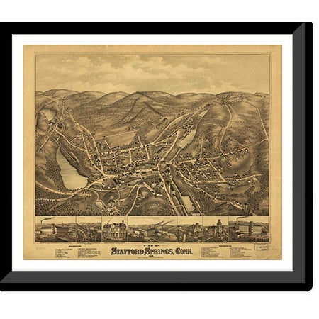 Historic Framed Print, CT Stafford Springs 1878 MAP, 17-7/8" x 21-7/8"