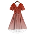 thumbnail image 6 of Fengqque Womens Summer Dresses Wrap V Neck Dress A-Line Ruffle Sleeve Gradient Color Sundress Red XL(XL), 6 of 7