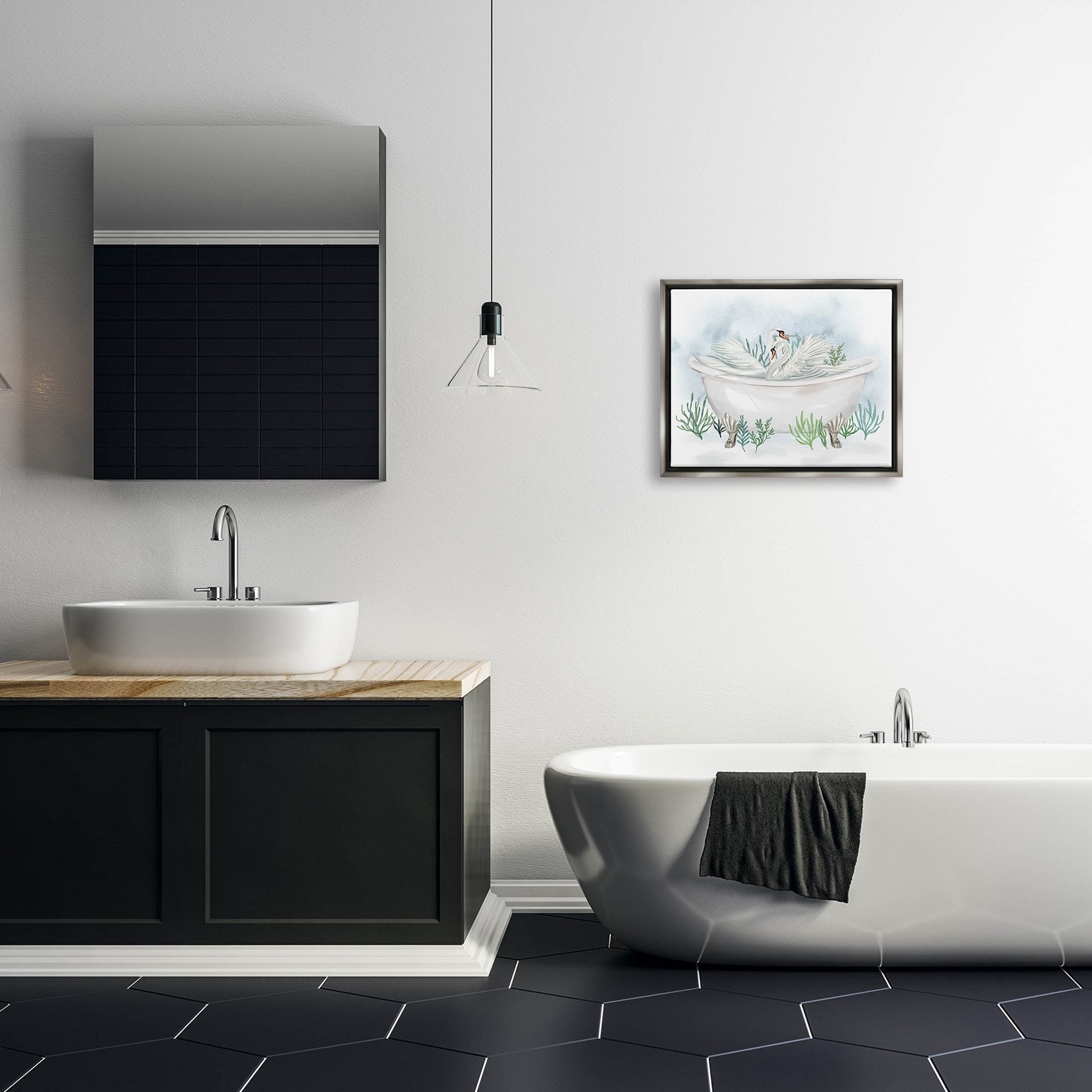 Swan Duo Bathtub Botanicals Animals & Insects Graphic Art Luster Gray Framed Art Print Wall Art