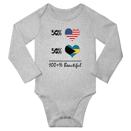

50% Bahamian + 50% American = 100+% Beautiful Baby Long Sleeve Bodysuit (Gray 6 Months)
