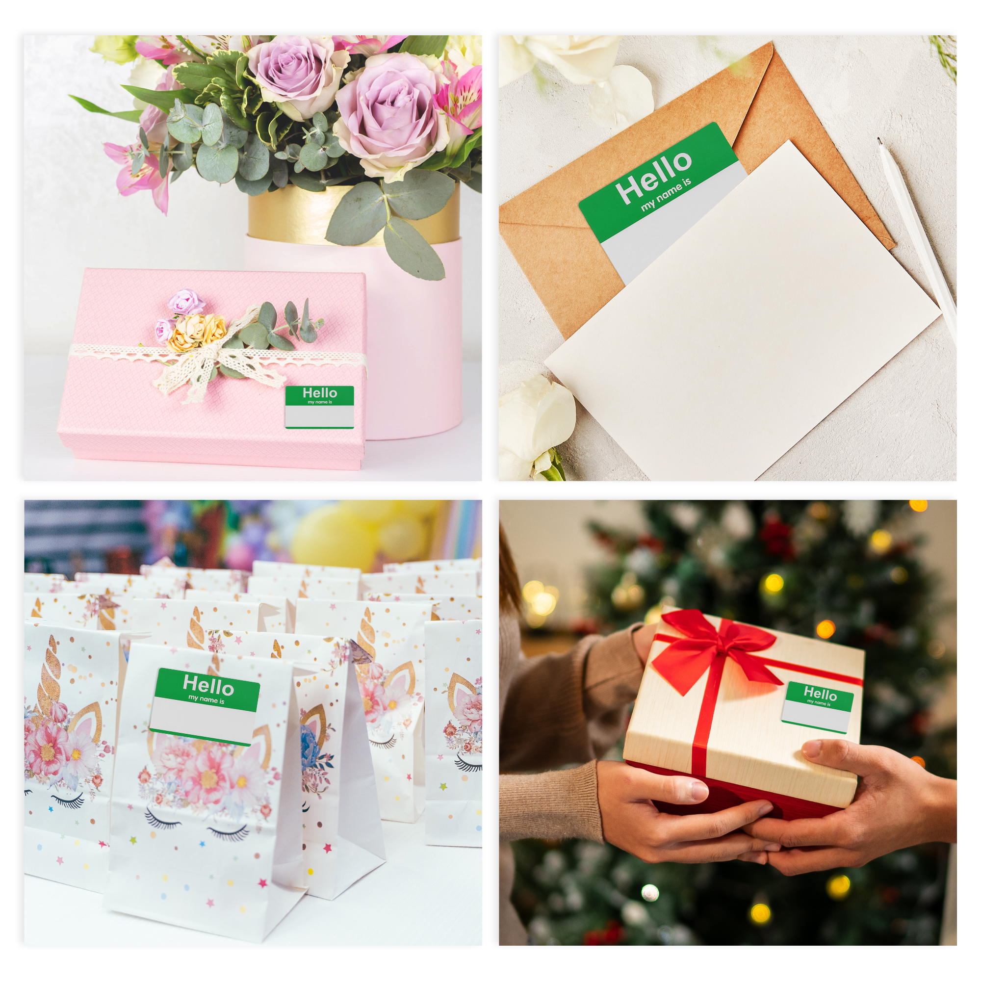 Unique Bargains Handwritten Name Gift Stickers 3.5"x2.25" 6 Pcs Green