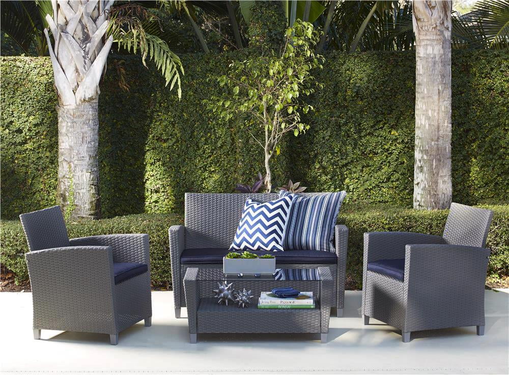 Cosco Outdoor 4 Piece Malmo Resin Wicker Patio Deep Seating Conversation Set No Tools Assembly Navy Cushions Gray Com Cosco Outdoor 4 Piece Malmo Resin, Wicker Patio Furniture Without Cushions