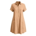 thumbnail image 5 of Fesfesfes Summer Casual Collared Button Down Dress,Women's Short Sleeve Loose Fit Shirt Dress,Washed Wrinkled Dress with Side Pockets, Relaxed Fit Daily Wear Beach Dress, 5 of 7