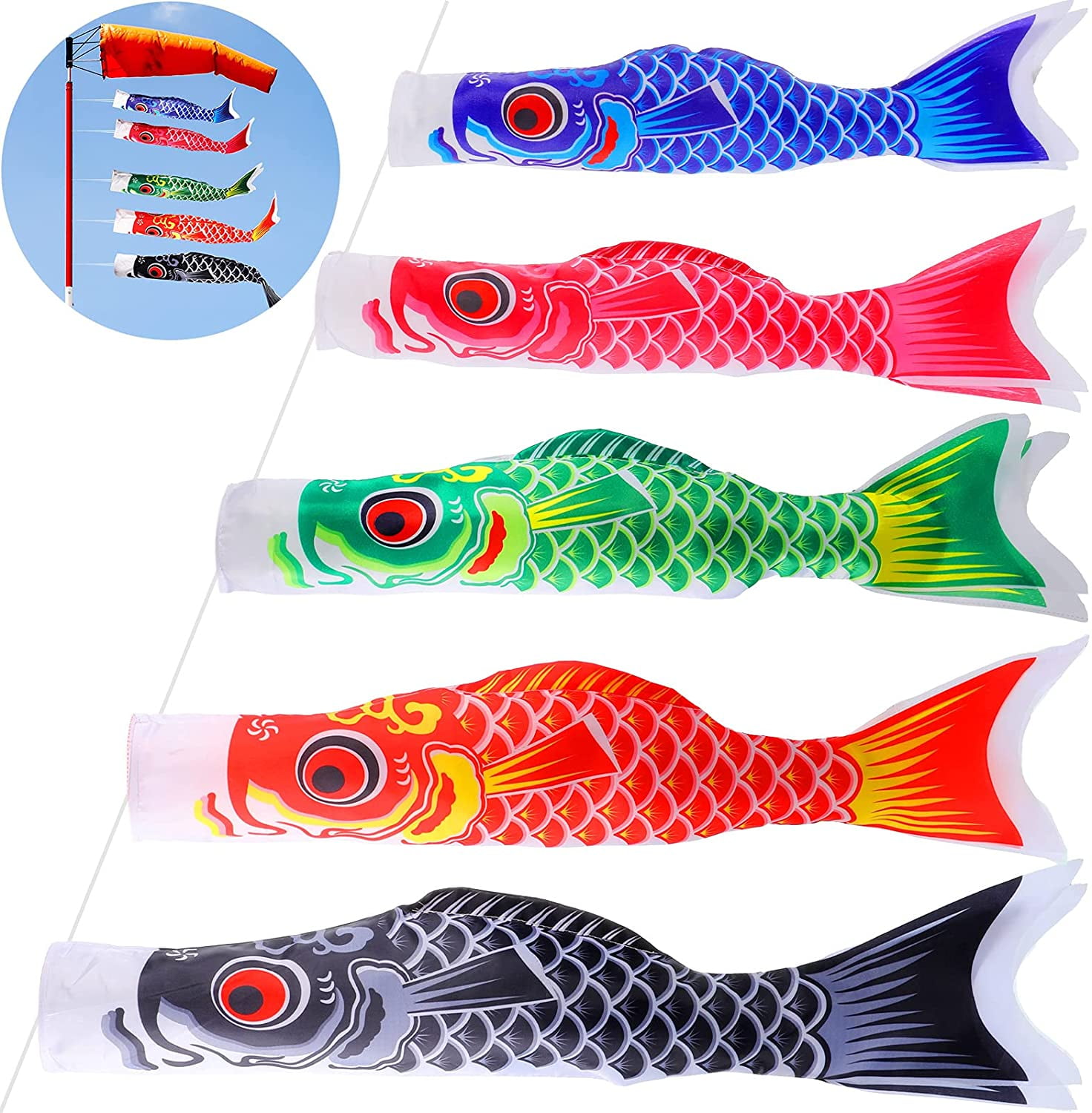 Manunclaims 5PCS/Set Colors Japanese Carp Windsock Streamer Fish Flag