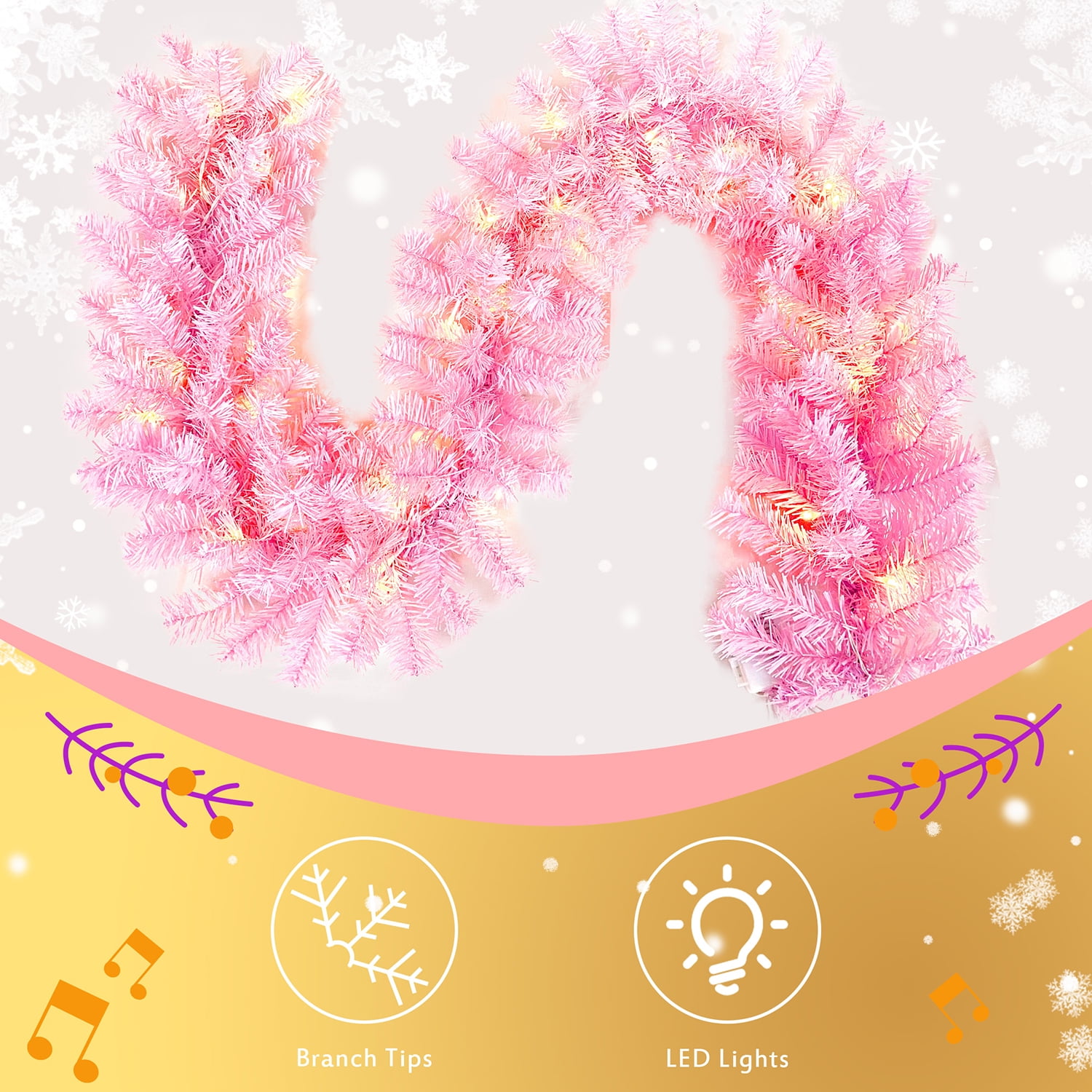 Kadyn Pre-lit Artificial Christmas 2-Piece Set, Xmas Tree 5FT Pink Christmas Tree with 6 feet Garland X-mas, Pink Kadyn Pre-lit Artificial Christmas 2-Piece Set, Xmas Tree 5FT Pink Christmas Tree with 6 feet Garland X-mas, Pink