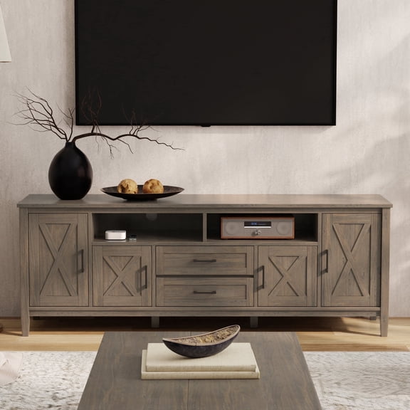 Ela 72 inch Wide Solid Wood TV Stand in Smokey Brown For TVs up to 80 inches
