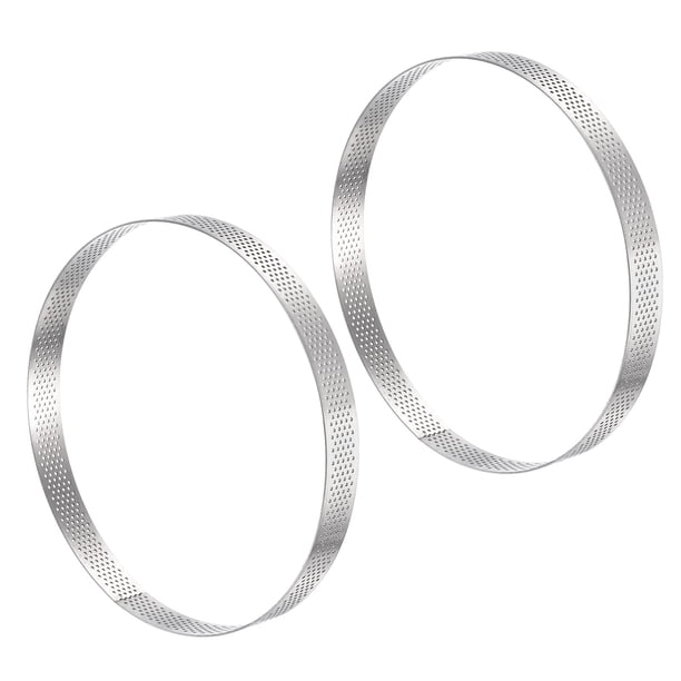 2uds Inoxidable Acero Pastel Anillos para Hornear, Perforado Pastel Mousse Anillo Cocina Hornear Calor Resistente 7.1" Diámetro, 0.8" Altura, para Pastel Postre, Plata
