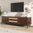 thumbnail image 6 of Rattan TV Stand for TVs up to 75" - Modern Farmhouse Media Console with Boho Charm, Multi-Functional Storage, and Solid Wood Legs - Natural & Brown Television Cabinet for Living Room, 6 of 7