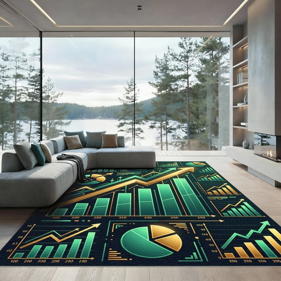 ODIKA 3'x5' Machine Washable Non-Slip Area Rug, Graphic Green High Traffic Rug, Green, 1006631