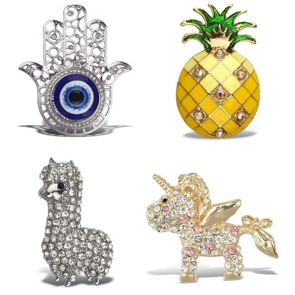 Aqua79 Sparkling Refrigerator Magnet Set Mix – Silver Evil Eye Hamsa, Gold Pineapple, Llama, Unicorn Magnets, Sparkly Rhinestone Magnets for Door Fridge, Home Office Novelty Decor - Set of 4