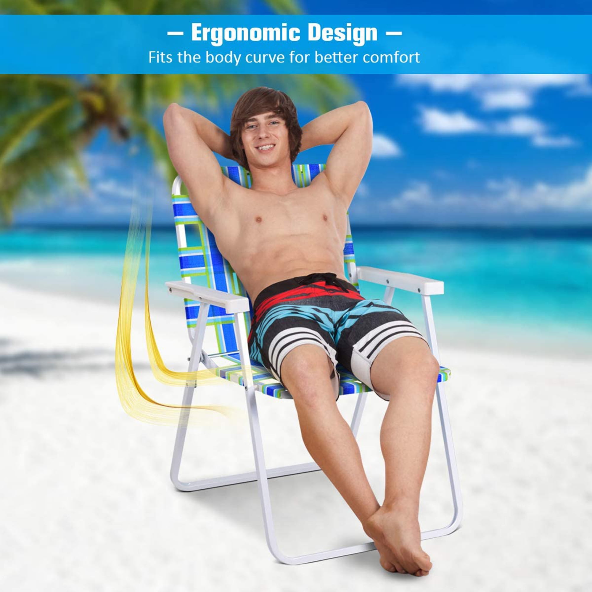 Gymax Set of 6 Patio Folding Web Chair Set Portable Beach Camping Chair Blue