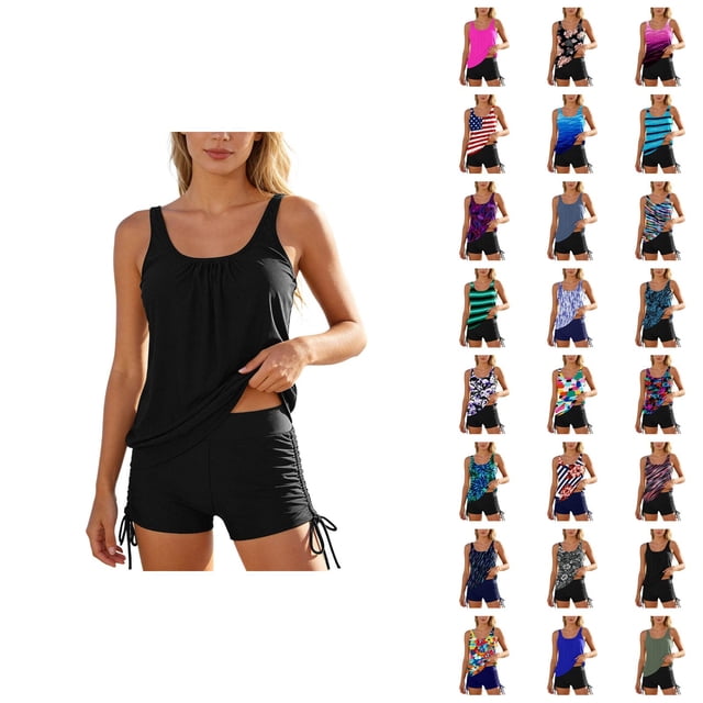 Womens Swimsuits Tankini 2026 Fashion Modest Full Coverage Top with High Waisted Shorts Two Piece Bathing Suits Woman