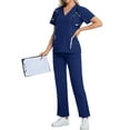 thumbnail image 2 of WULMLEO 2 Piece Scrubs Outfits for Women V Neck Soft Comfortable Scrub Sets Petite Short Sleeve Working Nurse Uniform Shirts and Joggers Medical Casual Stretch Nursing Workwear Navy M, 2 of 4
