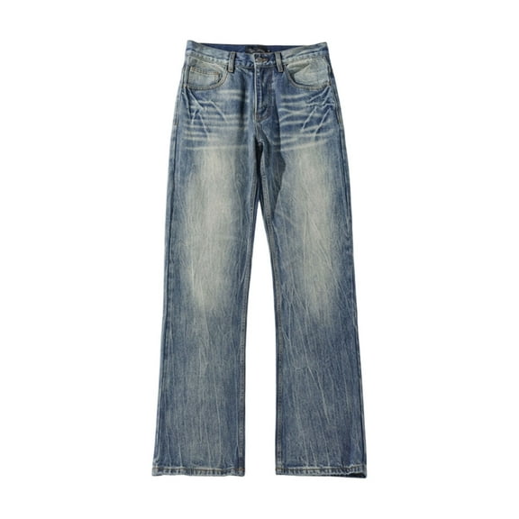 Xdegoge Jeans for Men Plus Size Adjustable Waist Flare Leg Pants Trendy Vintage Washed Pant Casual Loose Solid Color Bottoms with Pockets