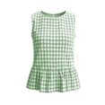 thumbnail image 7 of Hxshgdsn Womens Soft Tank Top Checkered Peplum Sleeveless Round Neck Casual Summer Loose Blouse（Green/S）, 7 of 7