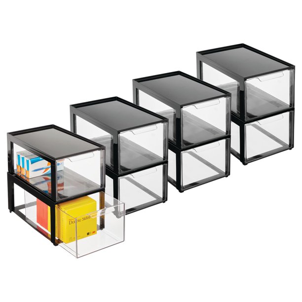 mDesign Plastic Stackable Office Storage Organizer Bin with Pull Out