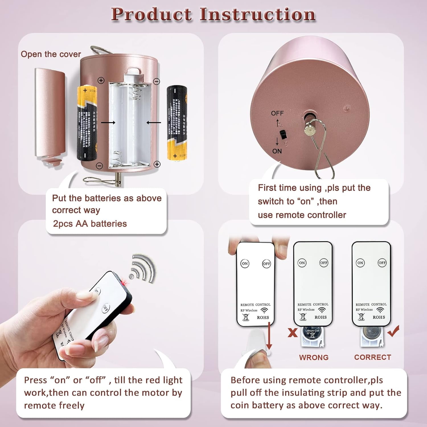 Fonmy Hanging Spinner Motor Copper Pink 10RPM Rotating for Hanging Decor Ornament - Wind Chimes  Wind Spinner with Mini Remote Controller for Battery Operated Motor