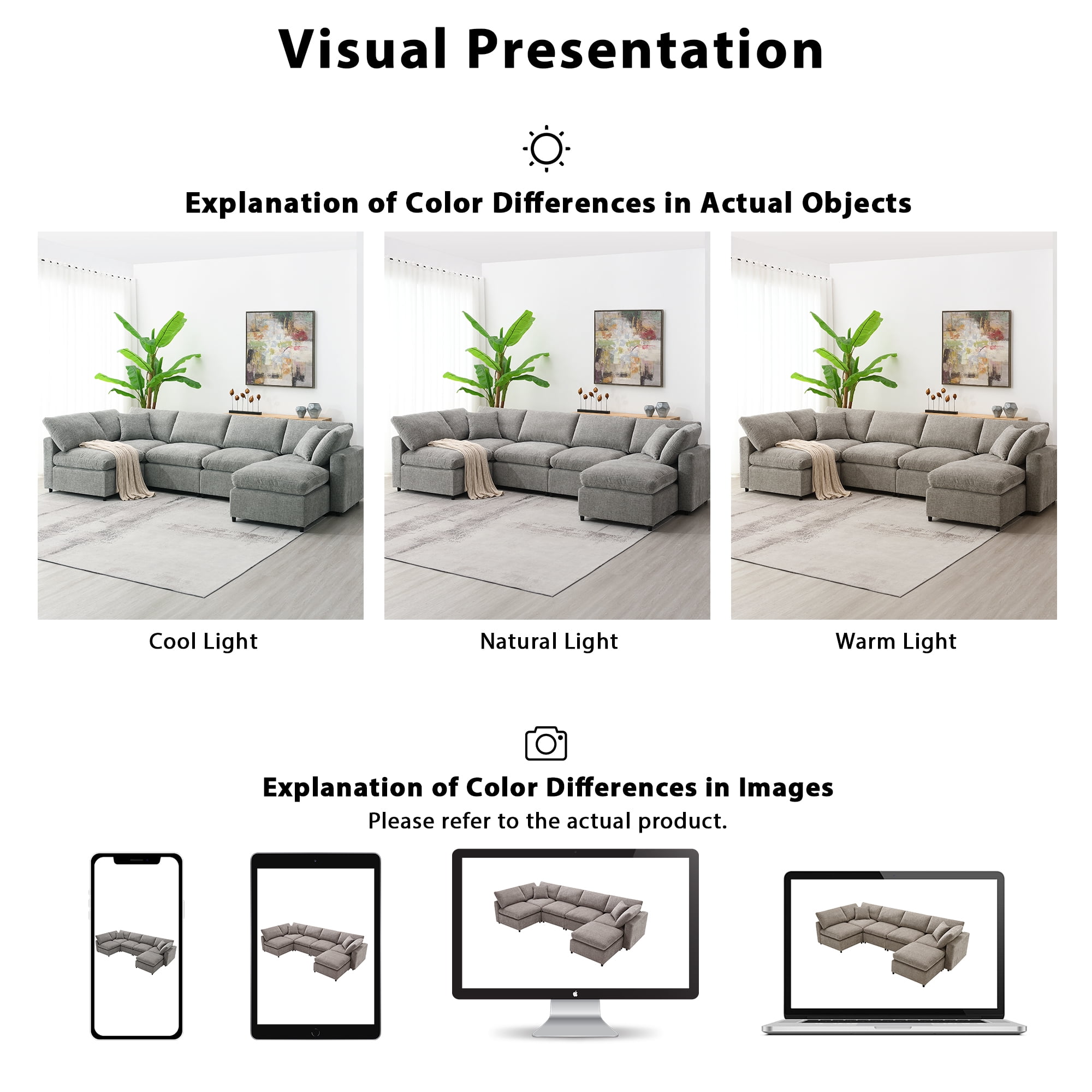 MAYEERTY 130x65" Modern Modular Cloud Sofa Bed - 6-Seat Chenille U-Shaped Sleeper with Ottoman, Free Combination for Living Room/Apartment, 3 Colors