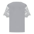 thumbnail image 5 of Summer Tops for Women Elegant Short Sleeve V-Neck Lace Stitching Pullover Blouse Shirt Solid Color Casual Tops Gray S, 5 of 6