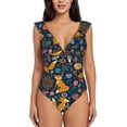 thumbnail image 2 of Goofa Colorful Fox Print Women's Ruffled One Piece Swimsuit V Neck, 2 of 7
