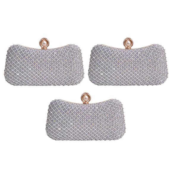 Rhinestone handbag with crystal clasp, used for evening handbags at weddings and parties - silvery
