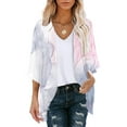 thumbnail image 2 of Hpapadks Kimono Cardigans for Women Puff Sleeve Chiffon Loose Cover Up Casual 3/4 Sleeve Open Front Sunproof Floral Shirt Cardigans for Women Trendy, 2 of 4