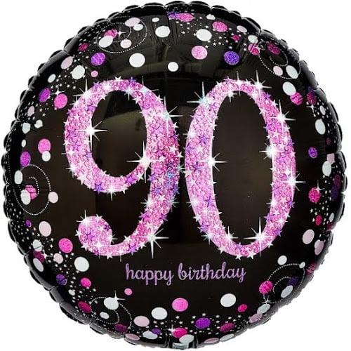 90th Birthday Balloon Pink Sparkling Celebration 18in