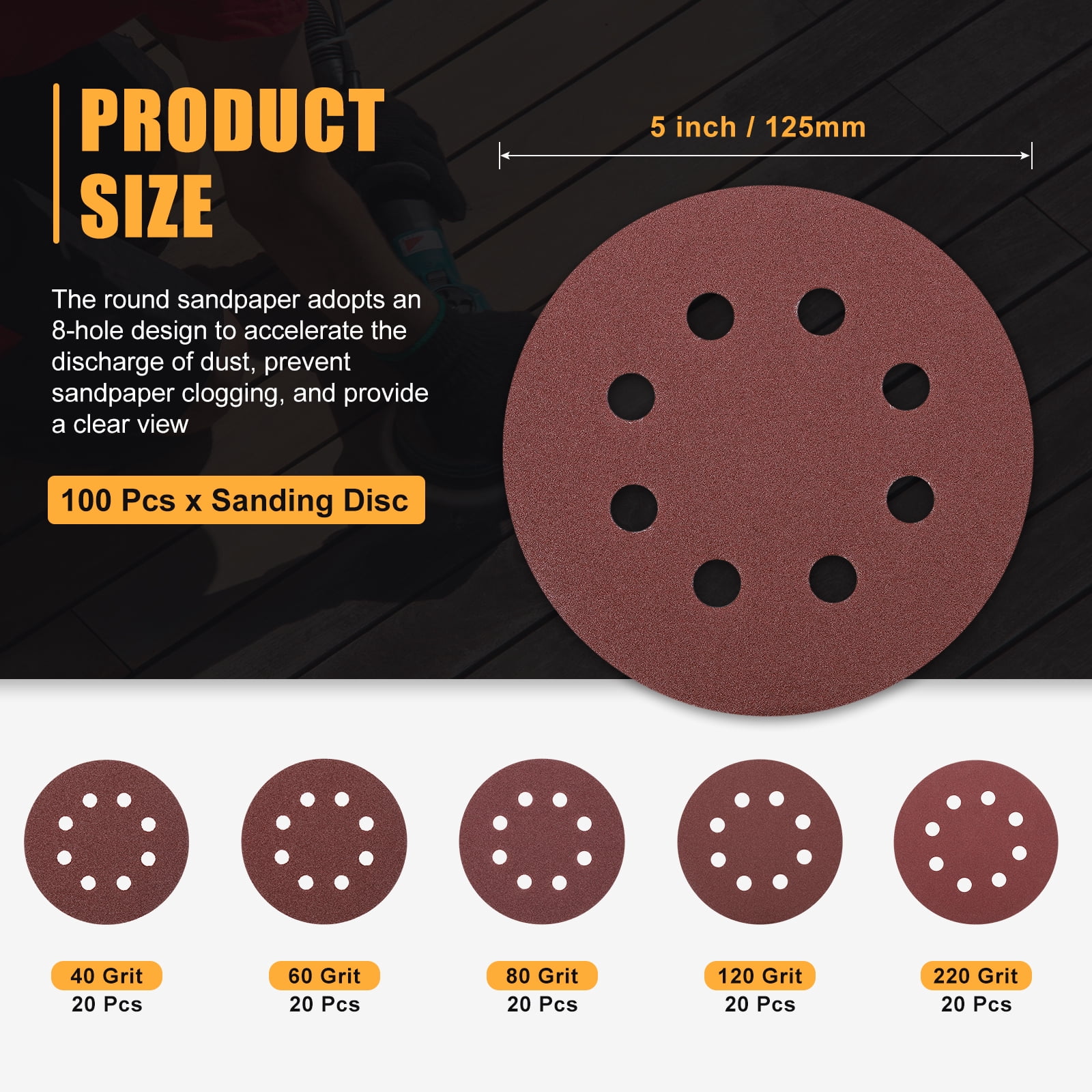 10 Pcs 9 Inch Sanding Disc 180 Grit Hook and Loop Sandpaper Random Orbital Sander Pads for Woodworking Automotive, Gold