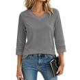 thumbnail image 2 of COMVALUE 3/4 Length Sleeve Womens Tops Dressy Casual Blouses for Women 2026 Trendy V Neck T Shirts Summer Clothes Grey for Size XXL, 2 of 8