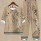 thumbnail image 1 of ICHUANYI Clearance Women's Summer Printed Half Sleeve Round Neck Cropped Top + Casual Pants Suit Set Two Piece Lounge Set(Brown, S) ICHUANYI WER2023081114338, 1 of 5