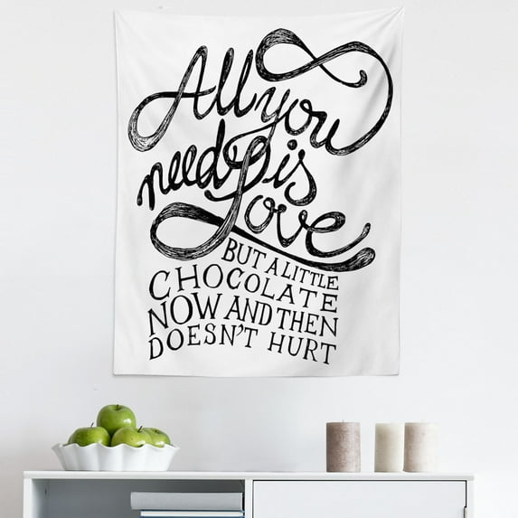 Black and White Tapestry, All You Need is Love Calligraphy Comic Fun Happiness Words Classic Art Print, Fabric Wall Hanging Decor for Bedroom Living Room Dorm, 5 Sizes, White Black, by Ambesonne
