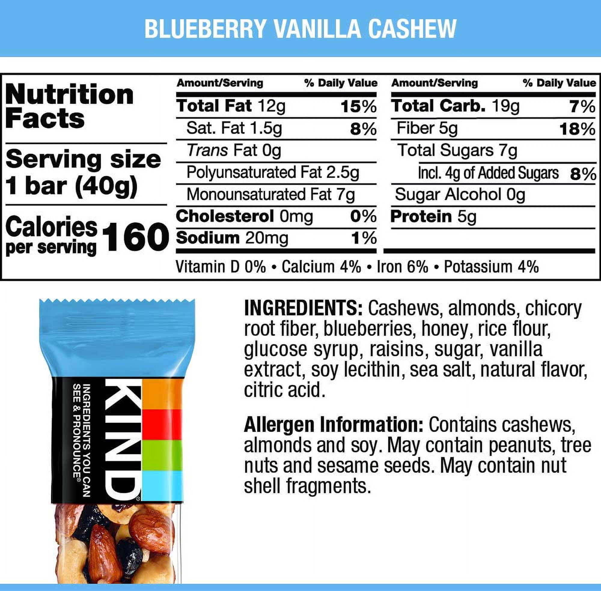 Kind Blueberry Vanilla & Cashew Fruit & Nut Bar, 1.4 oz, (Pack of 12)