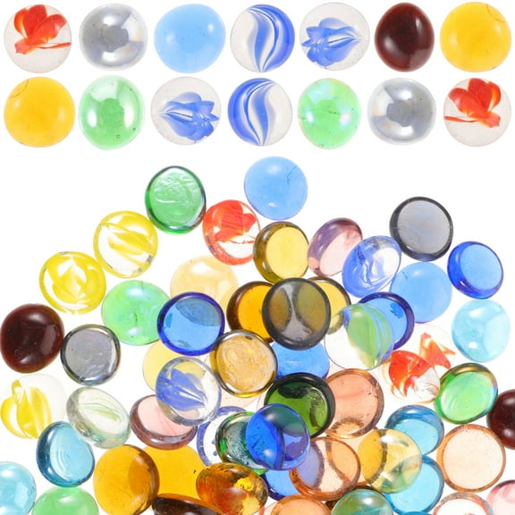 NUOLUX 100pcs Mini Glass Gems Mixed Colour Mancala Stones Flat Bottom Marble Beads