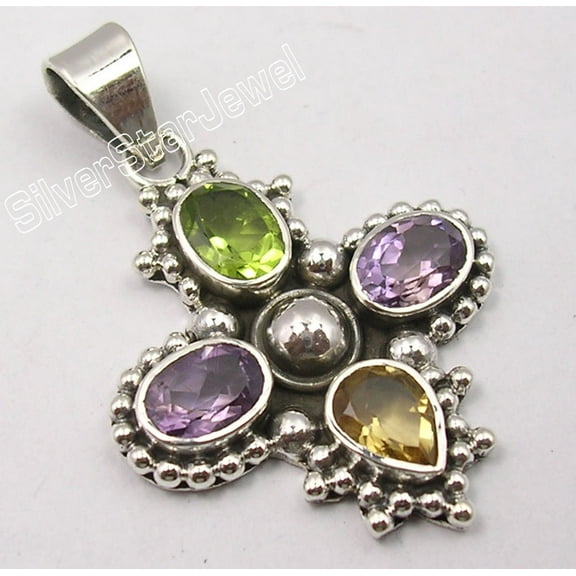 SilverStarJewel Sterling Silver Amethyst, Peridot, Citrine Pendant 1.4"