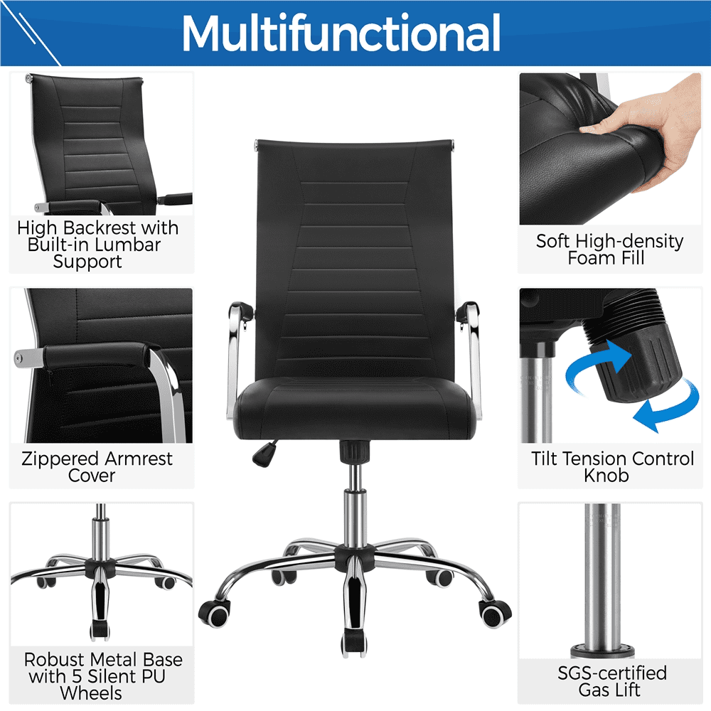 Alden Design Adult Modern Faux Leather Office Desk Chair with Mid-back for Home Office, Black