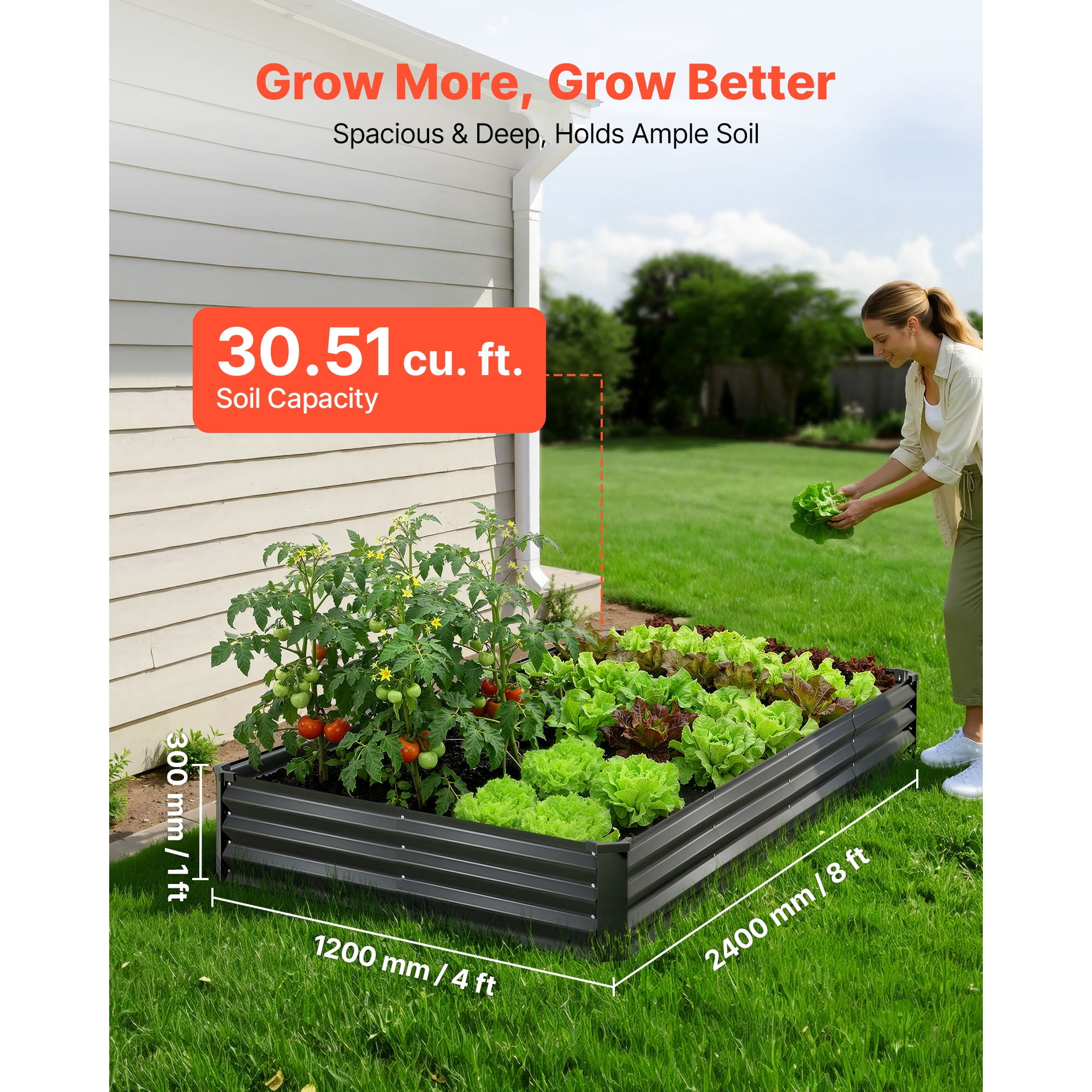 KFFKFF 2 Pack Galvanized Raised Garden Beds, 8 x 4 x 1 ft, Rectangular Metal Planter Boxes Kit for Outdoor Use, Bottomless Elevated Planting Box with Gloves, Alu-Zinc Material, Dark Gray