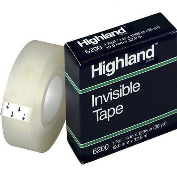 Highland-4PK Invisible Permanent Mending Tape, 1" Core, 0.75" X 36 Yds, Clear
