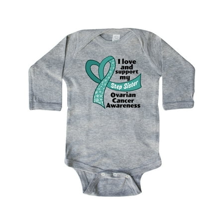 

Inktastic Ovarian Cancer Awareness I Love and Support My Step Sister Gift Baby Boy or Baby Girl Long Sleeve Bodysuit