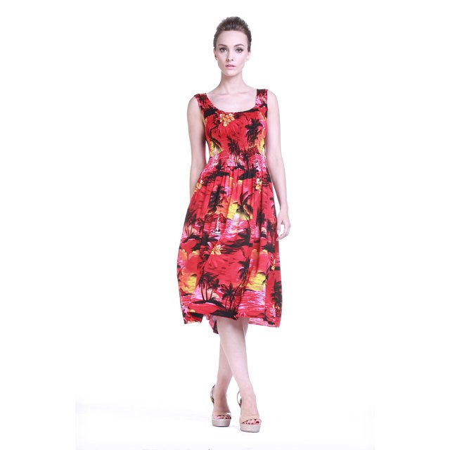 Robe Débardeur Élastique Hawaïenne pour Femmes Rouge Coucher de Soleil